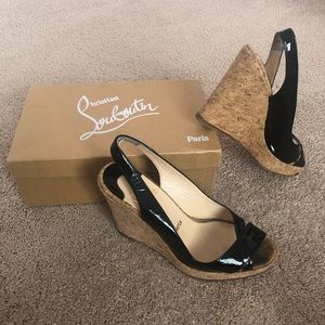 Christian Louboutin Black Patent Cork Wedge Heels